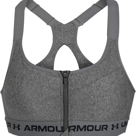 (1724) Under Armour Women's High Crossback Heather Zip Bra Gray NWT - Picture 7 of 8